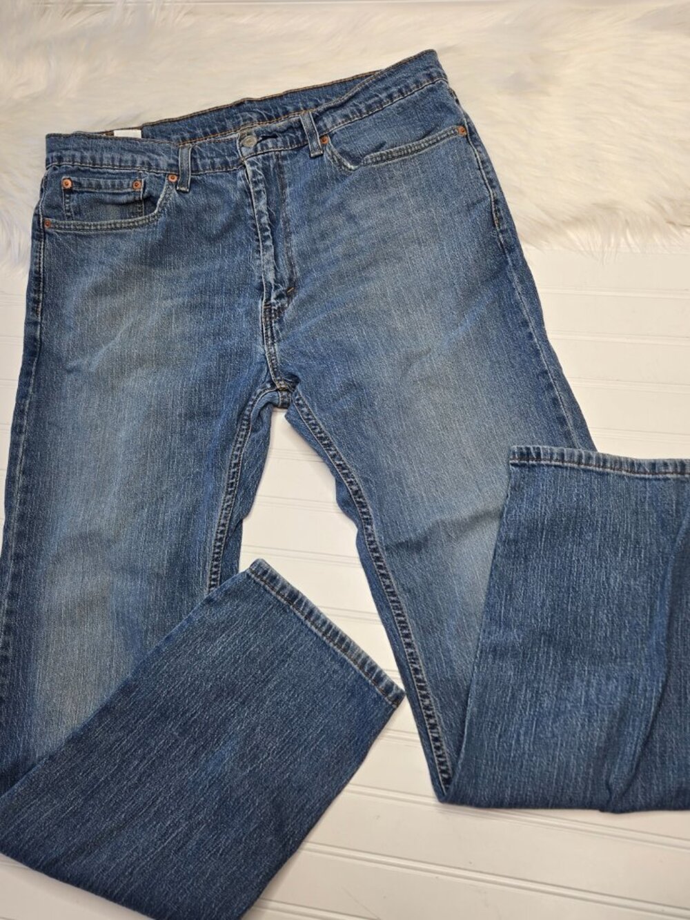 Levi's 505 Blue Flex Blue Jeans Men's 36x34 1% Elastane 99% Cotton Distressed